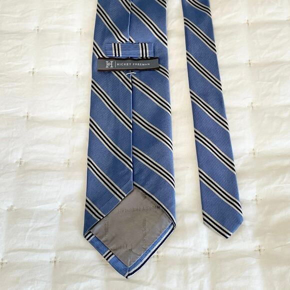 Hickey Freeman Silk Tie Men's | Blue White Black Striped Hand Tailored | EUC - Picture 2 of 5